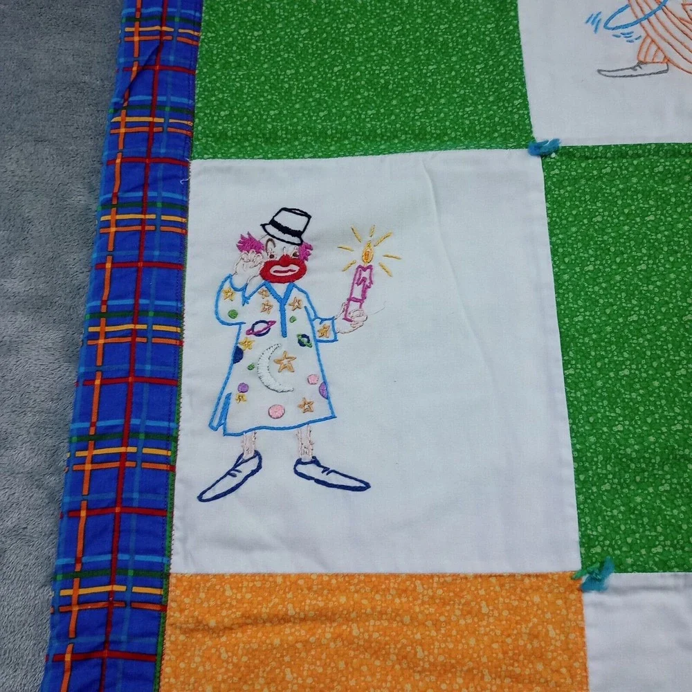 Vintage Clown Quilt Crib Blanket Handmade Colorful Hand Stitched Children Baby‎